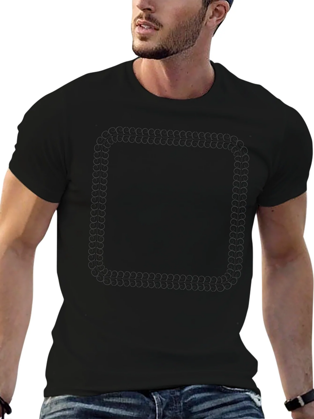 Mens Black Rounded Square Graphic Tee product image 6