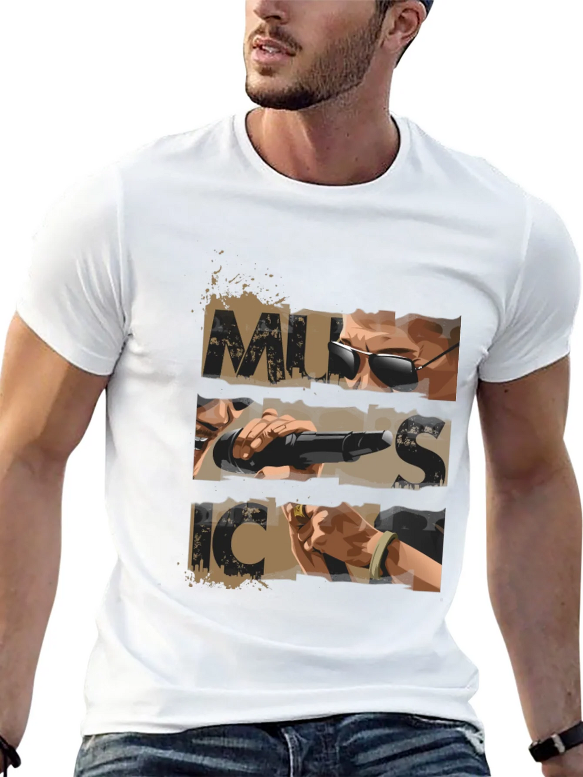 Music Graphic Print Mens Black T-shirt product image 8