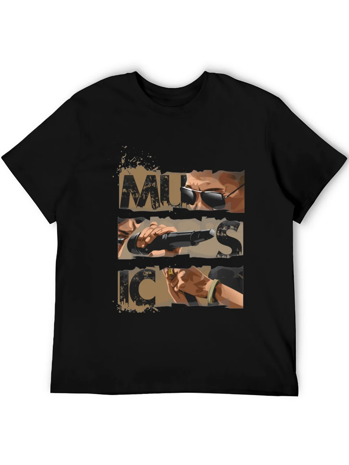 Music Graphic Print Mens Black T-shirt product image 4