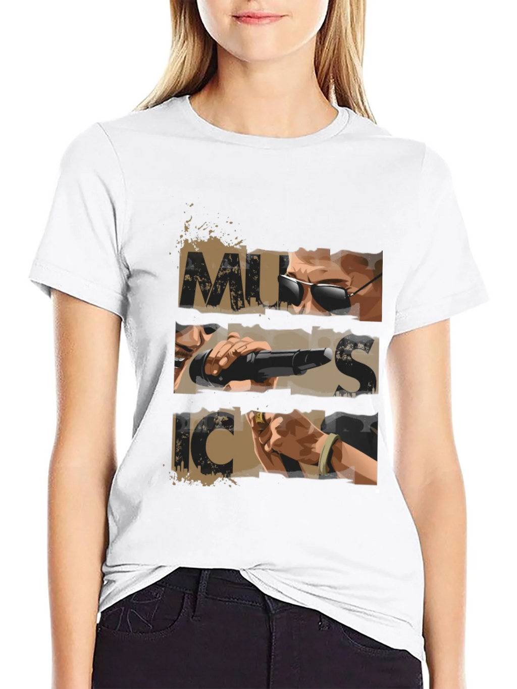 Music Graphic Print Mens Black T-shirt product image 5