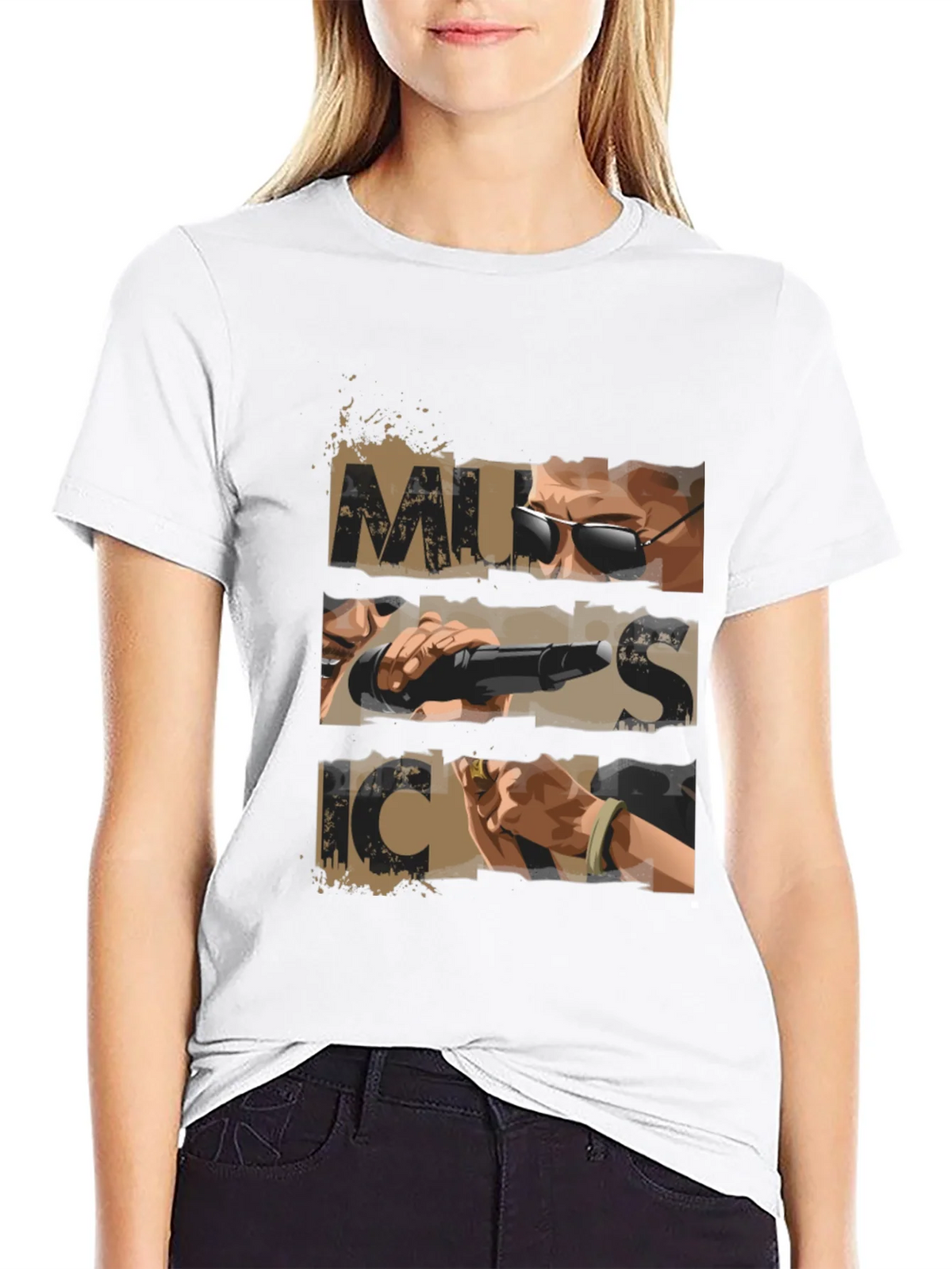 Music Graphic Print Mens Black T-shirt product image 5