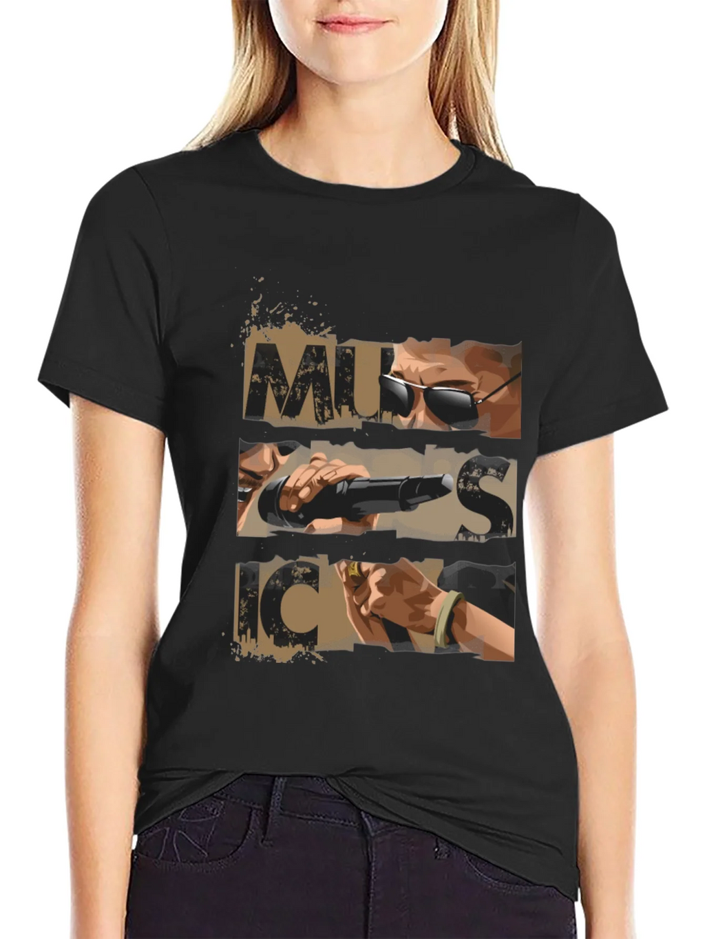 Music Graphic Print Mens Black T-shirt product image 2