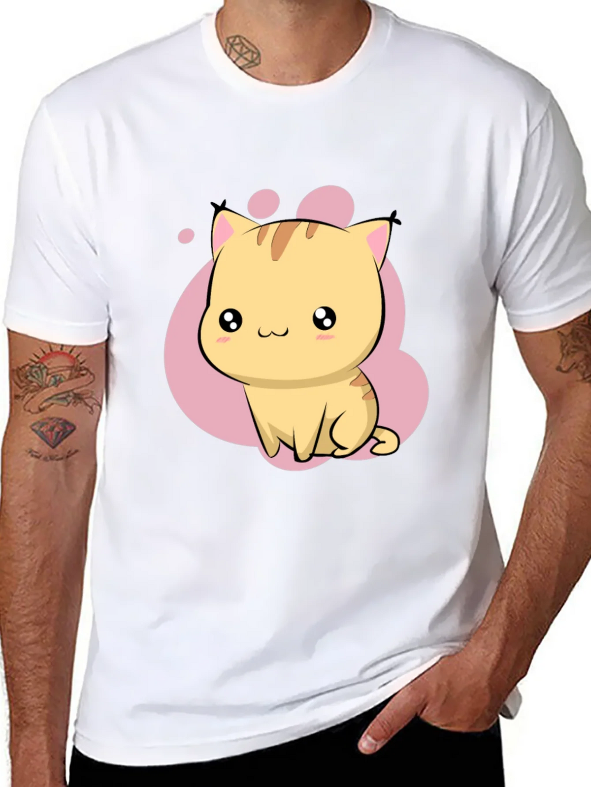 Cute Kawaii Cat Graphic Black T-Shirt product image 7