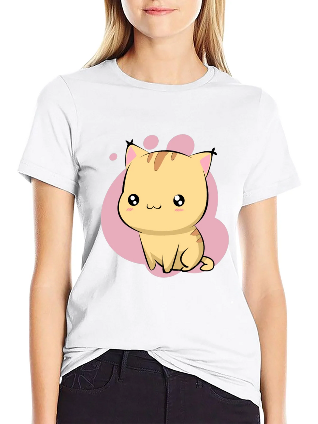 Cute Kawaii Cat Graphic Black T-Shirt product image 8