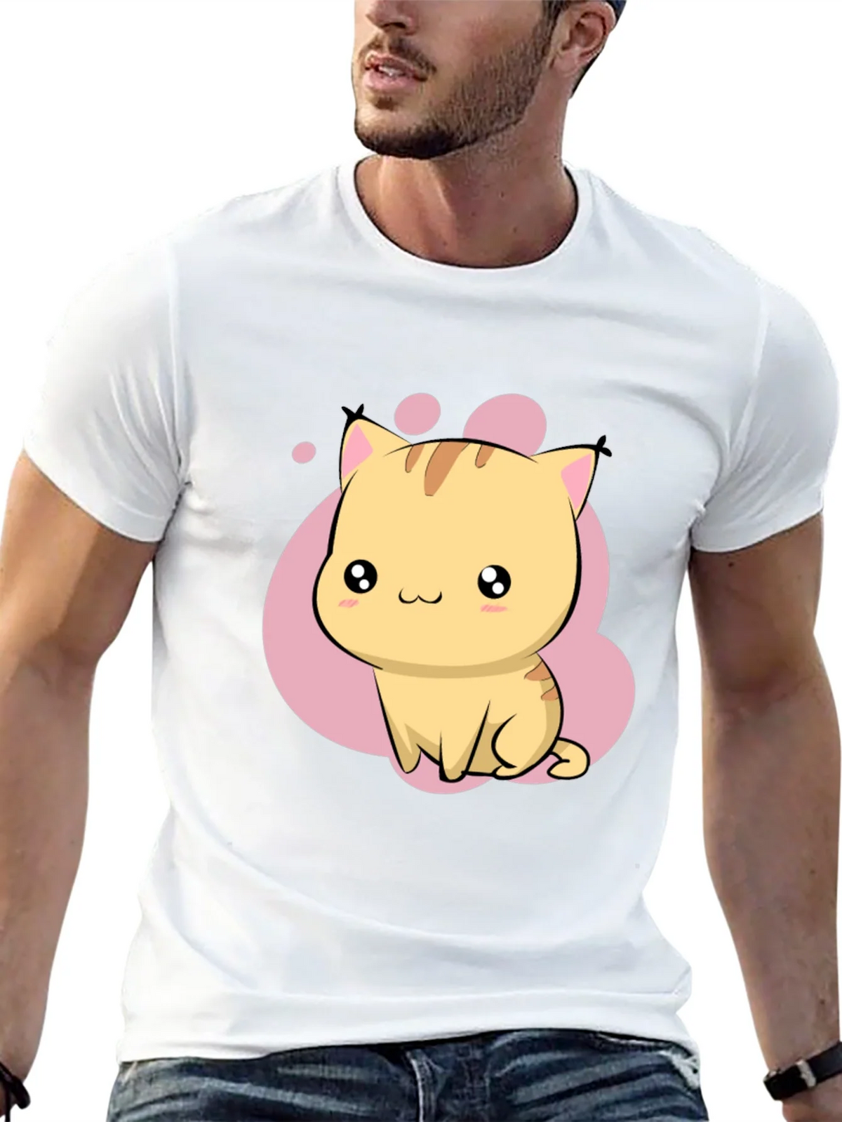 Cute Kawaii Cat Graphic Black T-Shirt product image 12