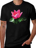 Pink Tulip Graphic Print Black T-Shirt product image 1