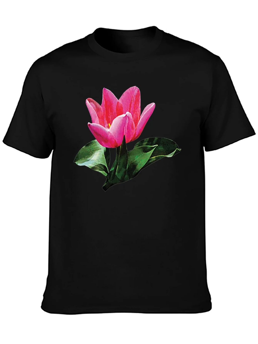 Pink Tulip Graphic Print Black T-Shirt product image 3