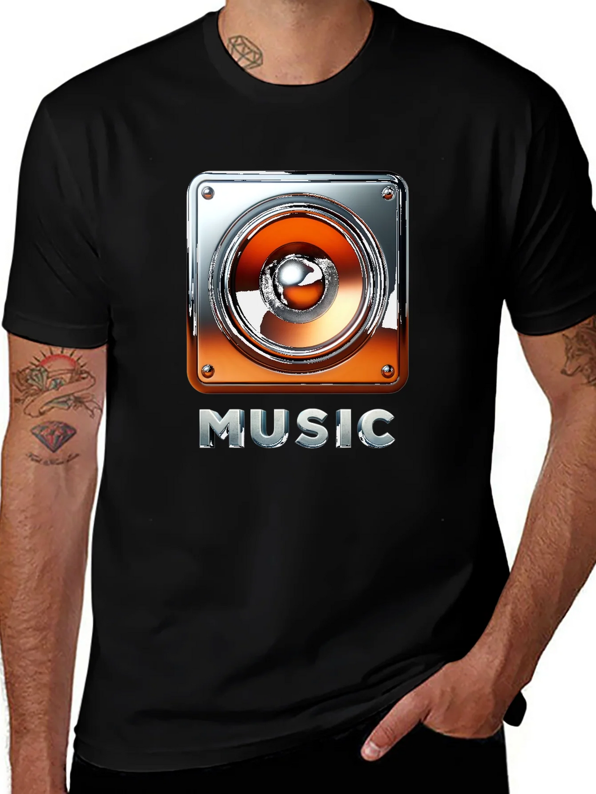 Music Graphic Tee - Black T-Shirt with Speaker Design product image 1