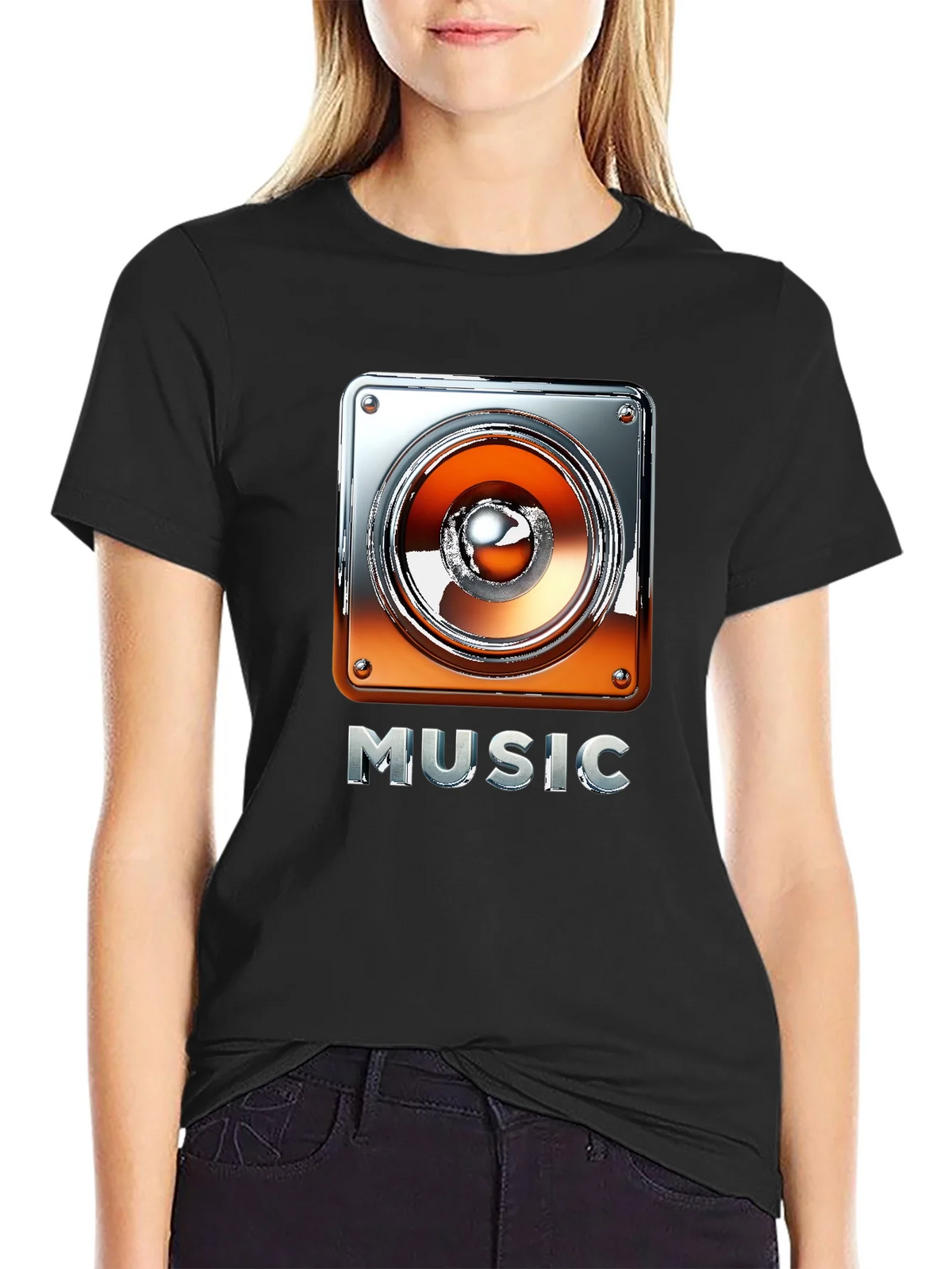 Music Graphic Tee - Black T-Shirt with Speaker Design product image 2