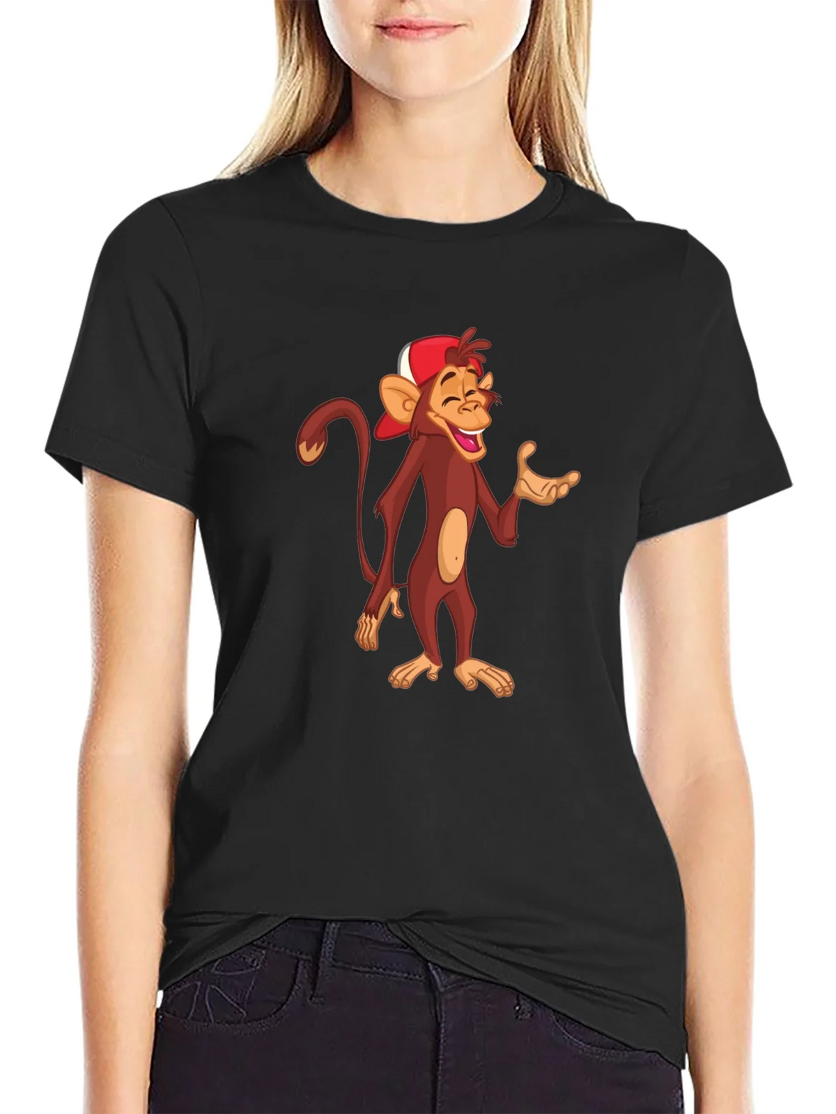 Cartoon Monkey Graphic T-Shirt - Casual Black Tee product image 2