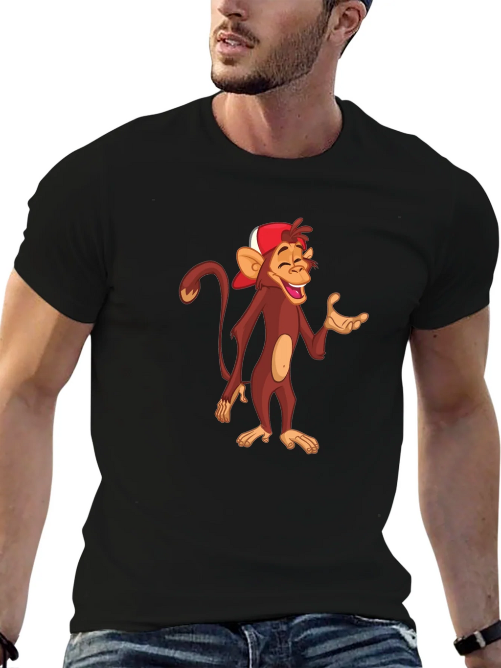 Cartoon Monkey Graphic T-Shirt - Casual Black Tee product image 6
