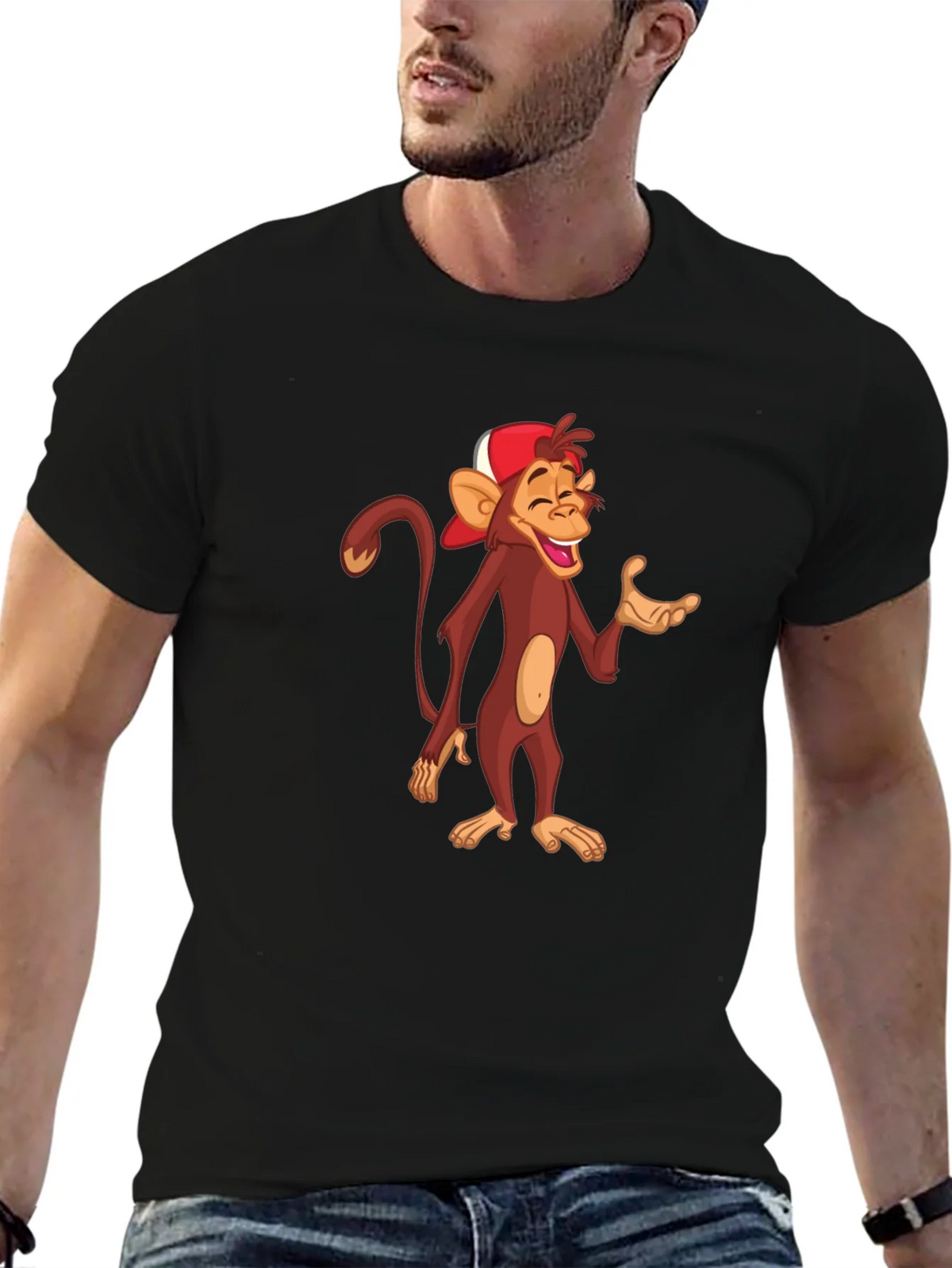 Cartoon Monkey Graphic T-Shirt - Casual Black Tee product image 6