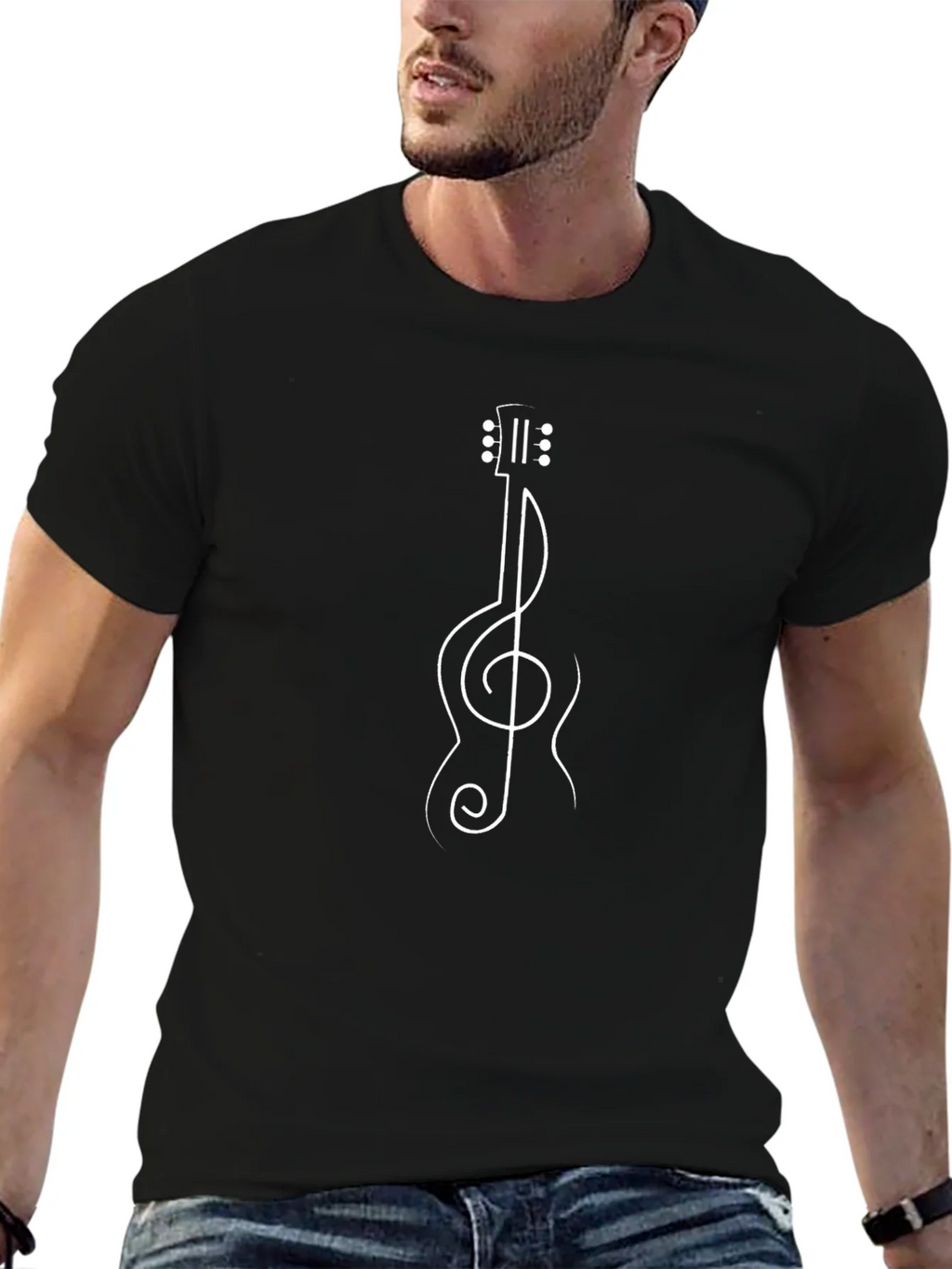 Guitar Clef Music Shirt - Black Crewneck Tee product image 6