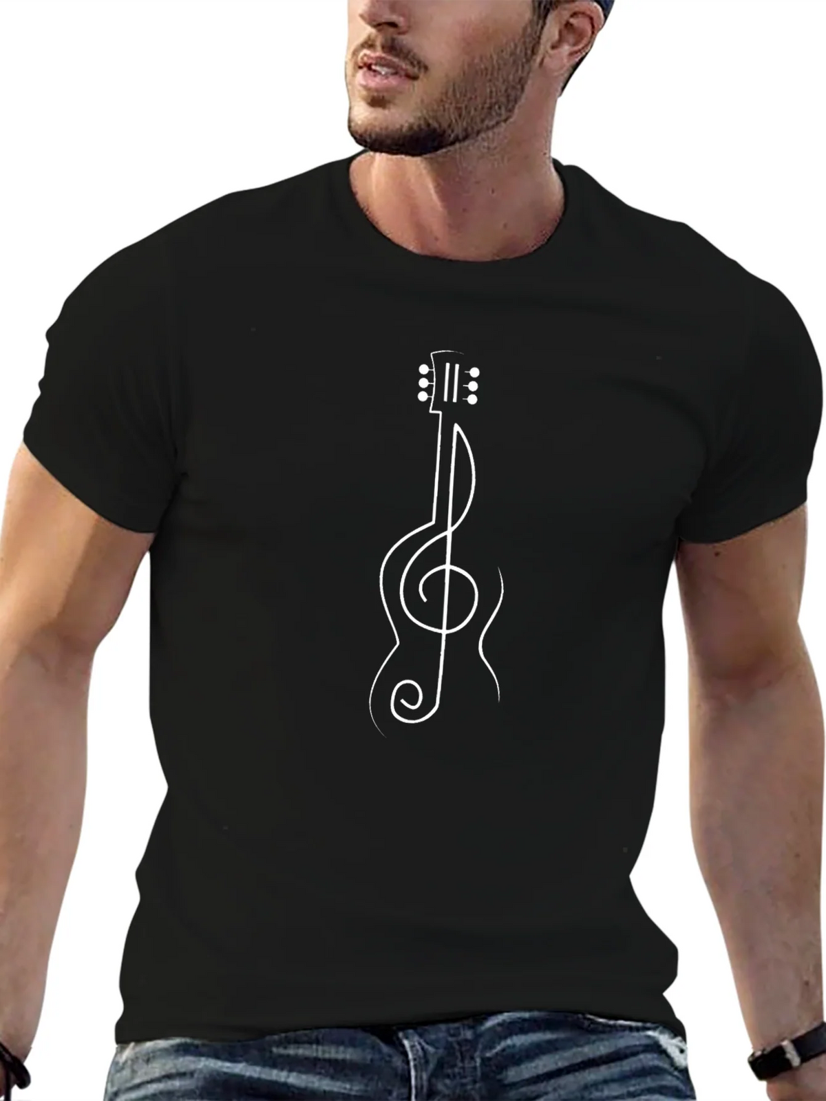 Guitar Clef Music Shirt - Black Crewneck Tee product image 6