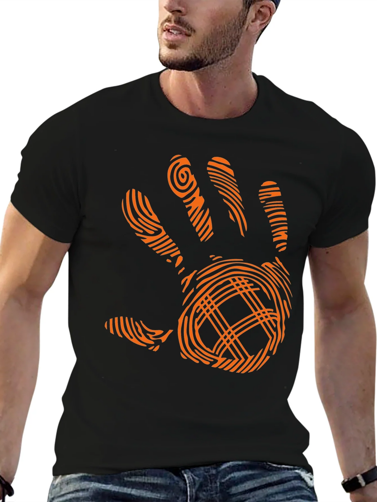 Modern Handprint Graphic Black T-Shirt product image 6