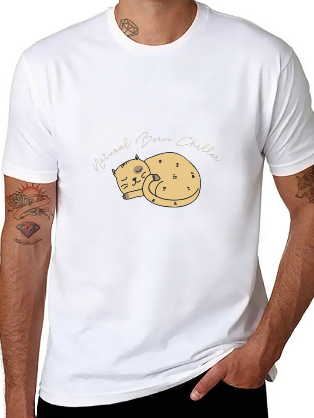 Natural Born Chiller Black T-Shirt - Cat Nap Design product image 7