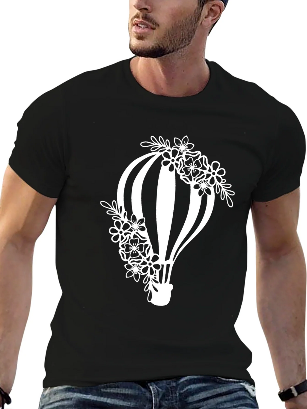 Floral Hot Air Balloon Graphic Tee - Black product image 6