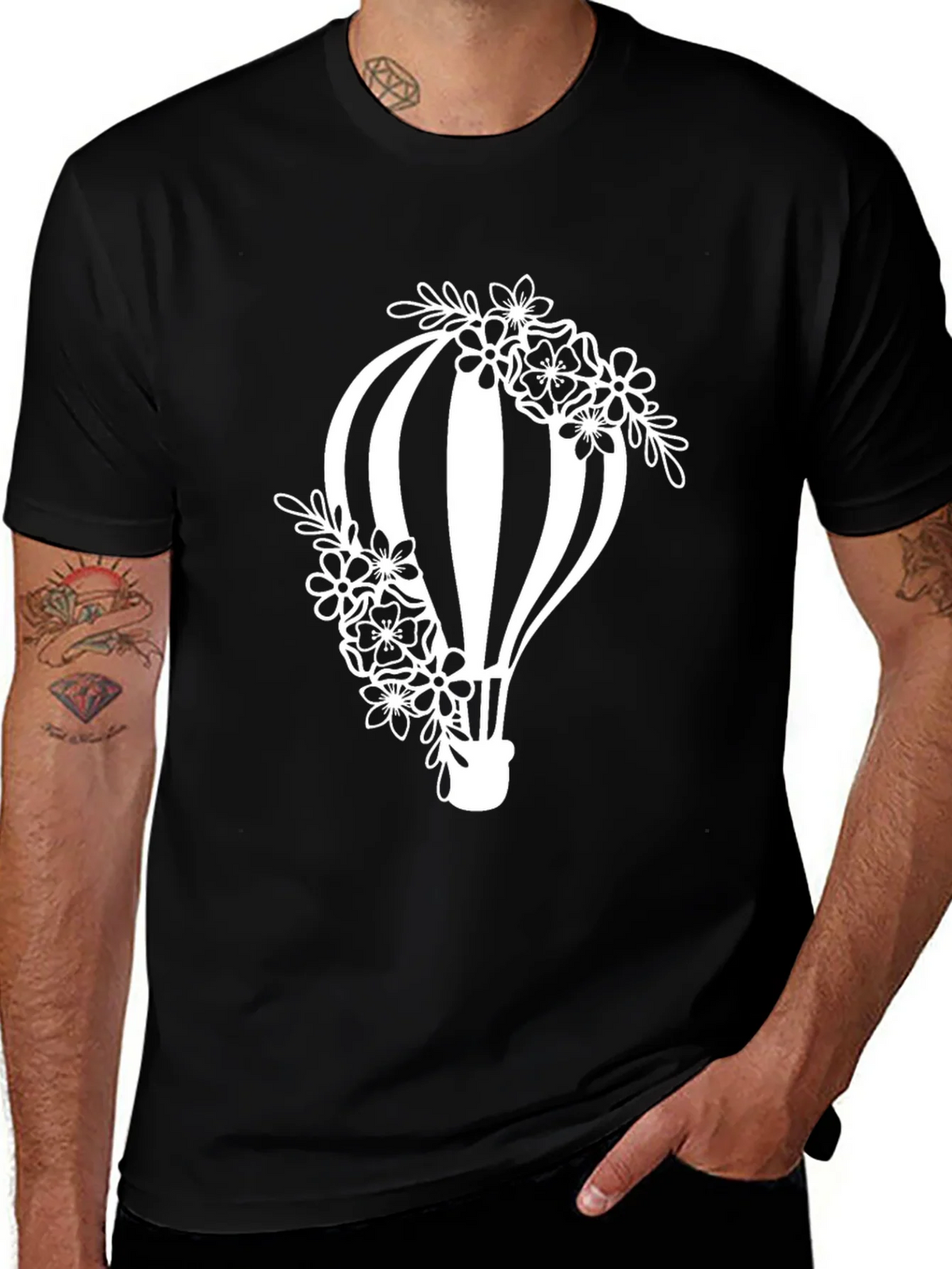 Floral Hot Air Balloon Graphic Tee - Black product image 1
