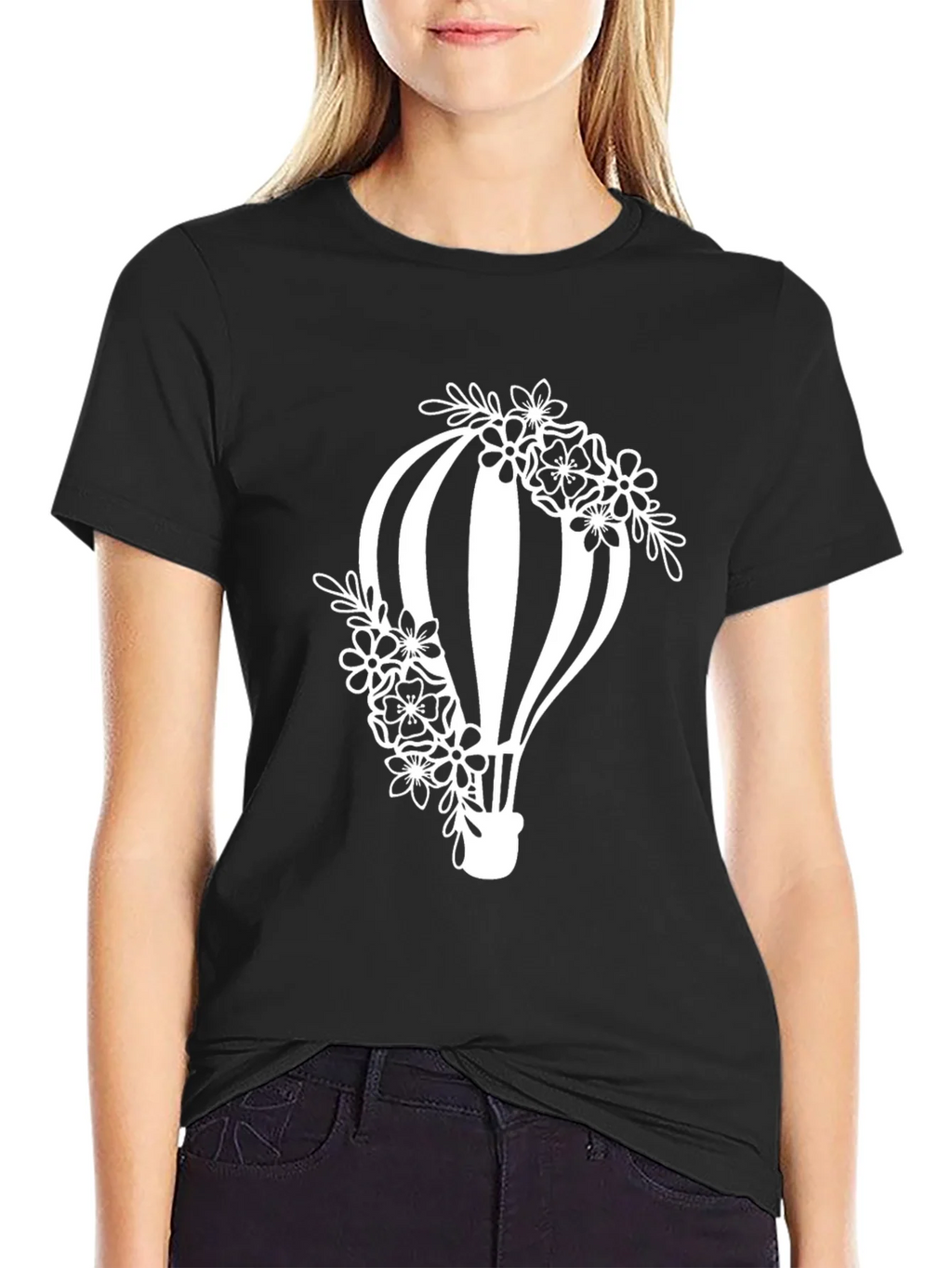Floral Hot Air Balloon Graphic Tee - Black product image 2