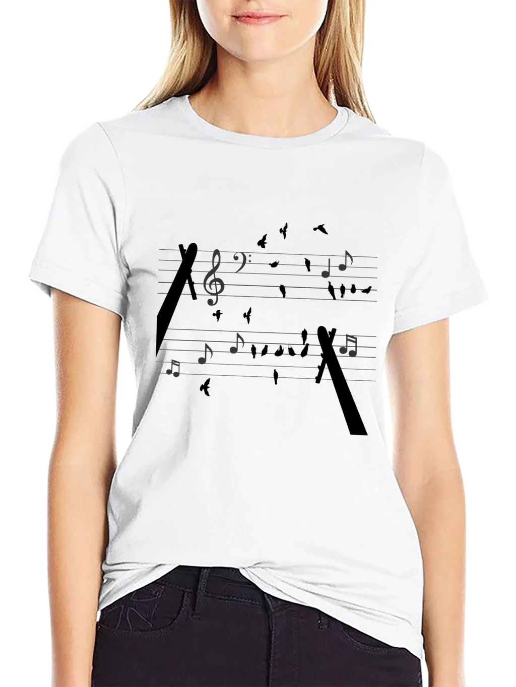 Musical Birds Black T-Shirt - Artistic Design product image 4