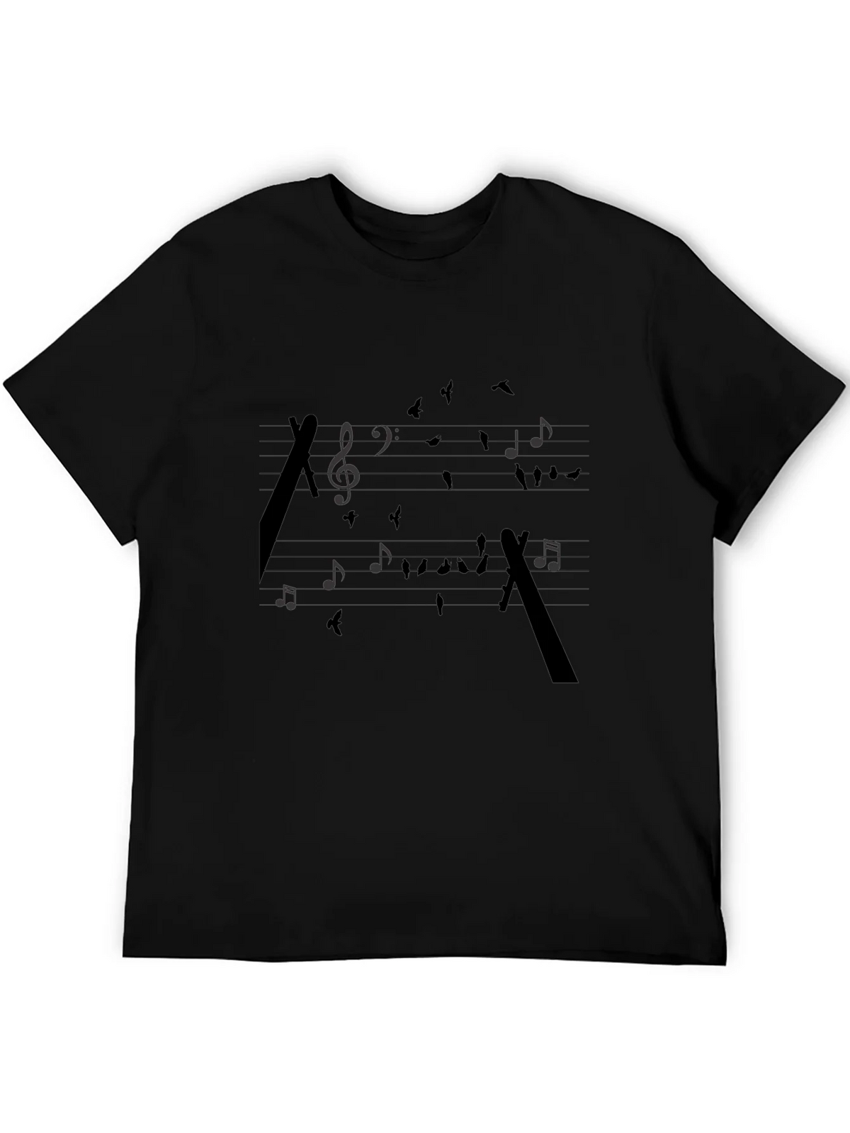 Musical Birds Black T-Shirt - Artistic Design product image 2