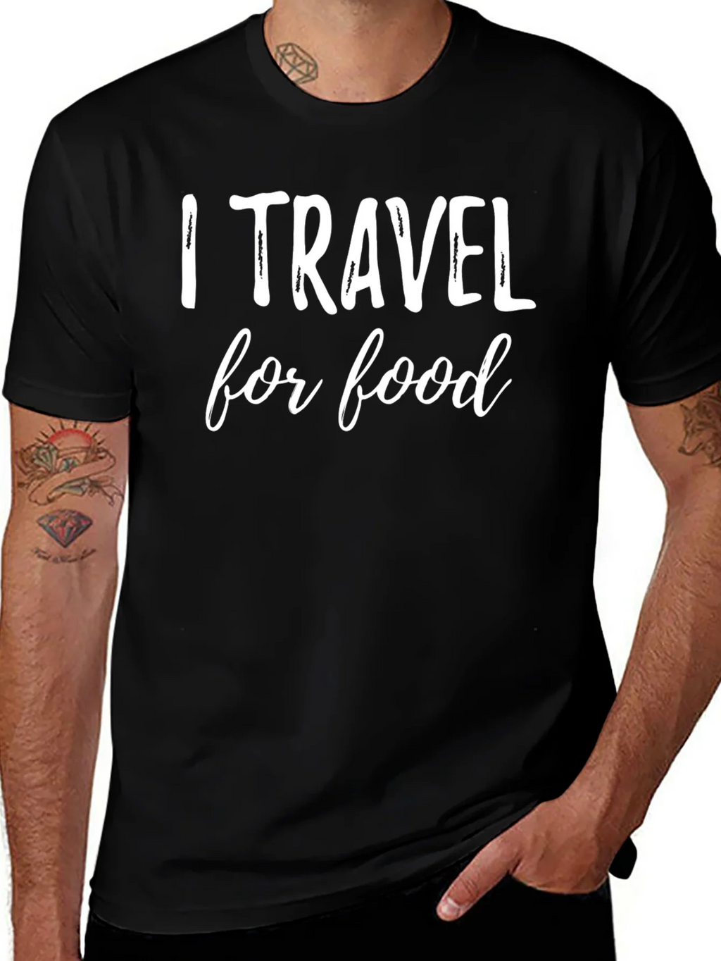 I Travel for Food Graphic Tee - Black Cotton T-Shirt product image 1