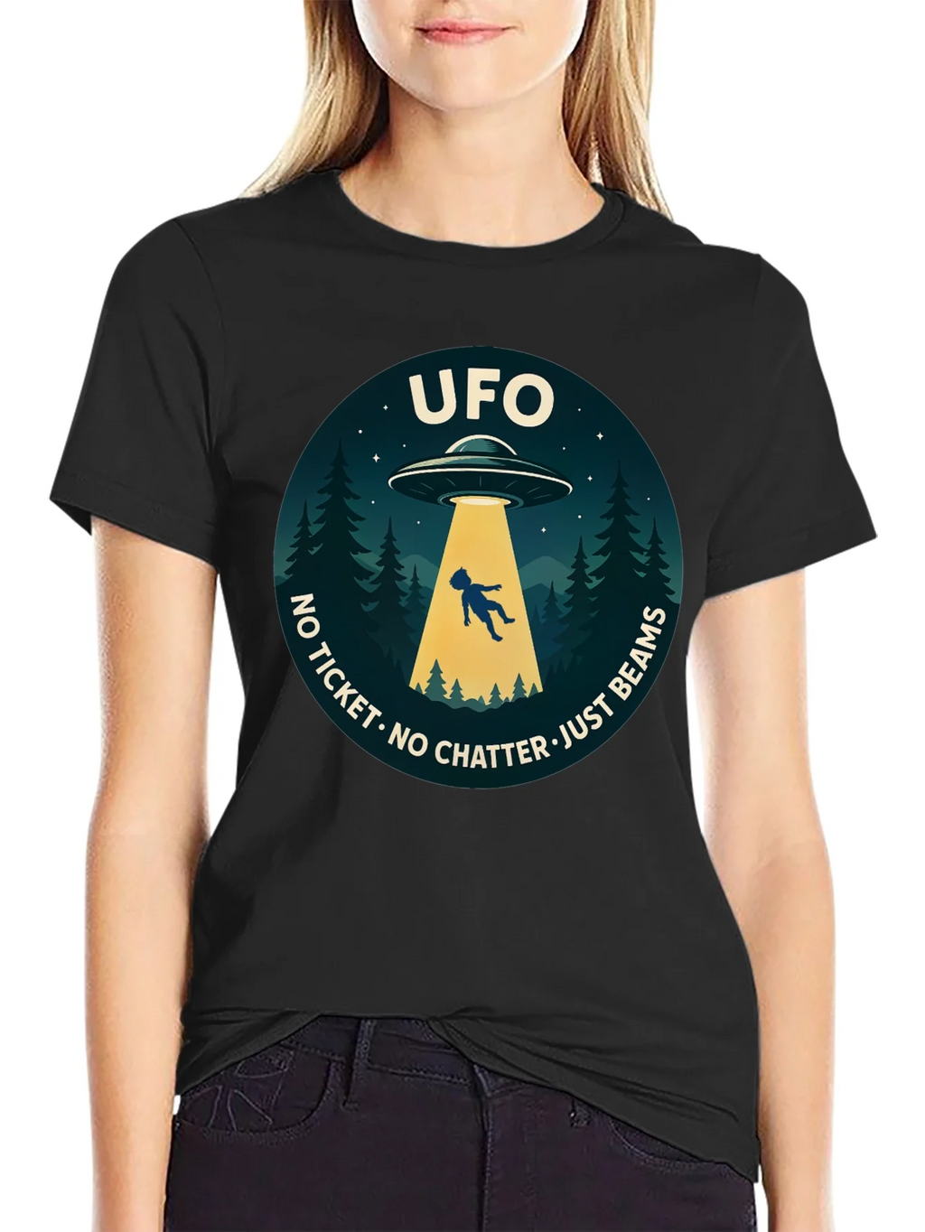UFO Abduction Graphic T-Shirt - No Ticket Just Beams product image 2