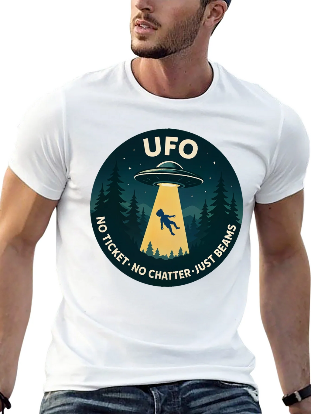 UFO Abduction Graphic T-Shirt - No Ticket Just Beams product image 12