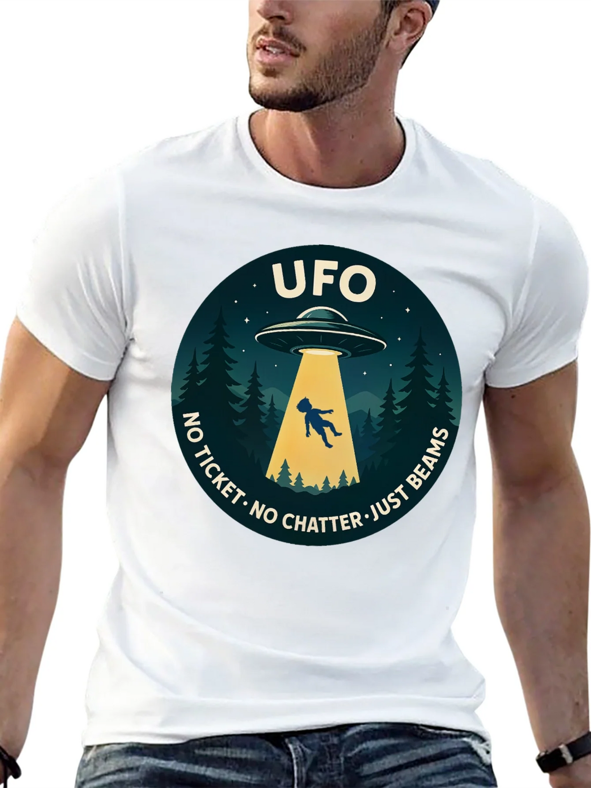 UFO Abduction Graphic T-Shirt - No Ticket Just Beams product image 12