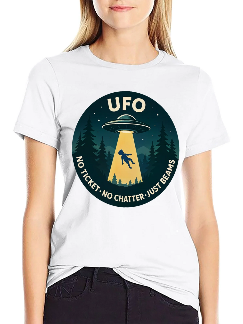 UFO Abduction Graphic T-Shirt - No Ticket Just Beams product image 8