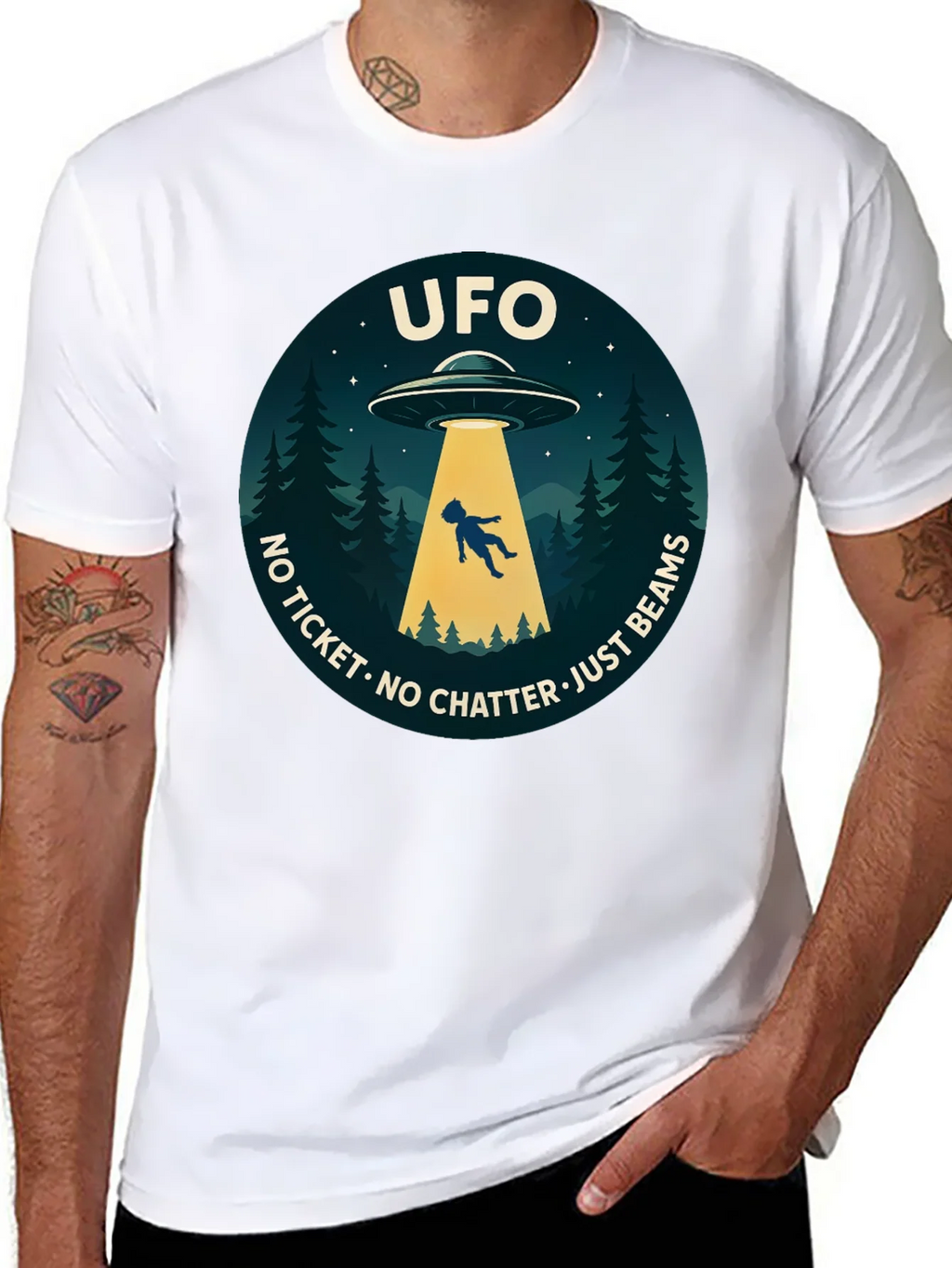 UFO Abduction Graphic T-Shirt - No Ticket Just Beams product image 7
