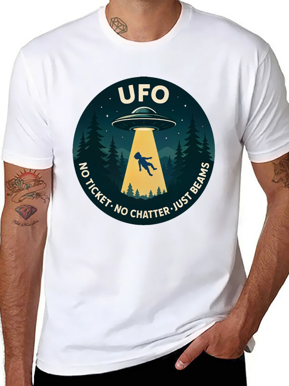 UFO Abduction Graphic T-Shirt - No Ticket Just Beams product image 7