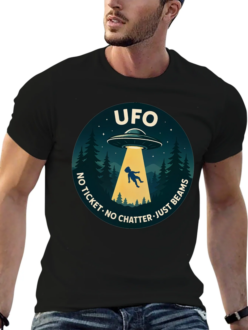 UFO Abduction Graphic T-Shirt - No Ticket Just Beams product image 6