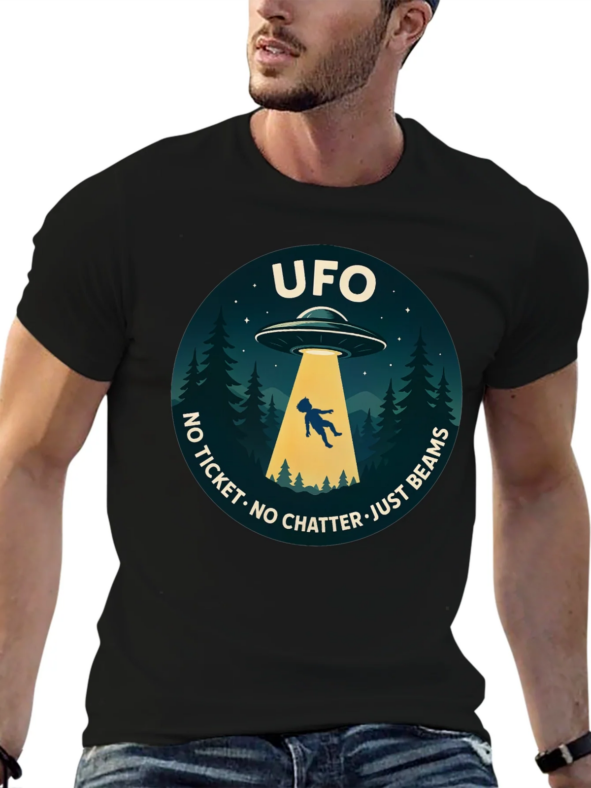 UFO Abduction Graphic T-Shirt - No Ticket Just Beams product image 6