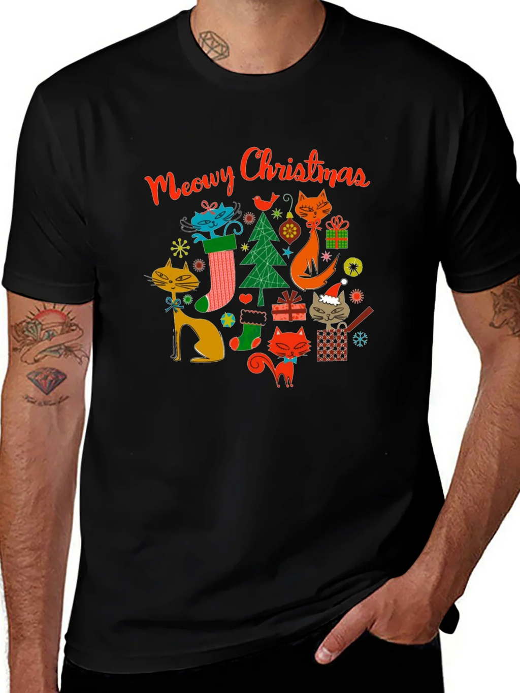 Meowy Christmas Cat T-Shirt - Holiday Novelty Tee product image 1