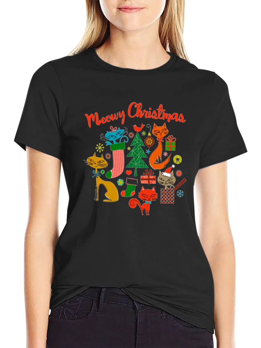 Meowy Christmas Cat T-Shirt - Holiday Novelty Tee product image 2