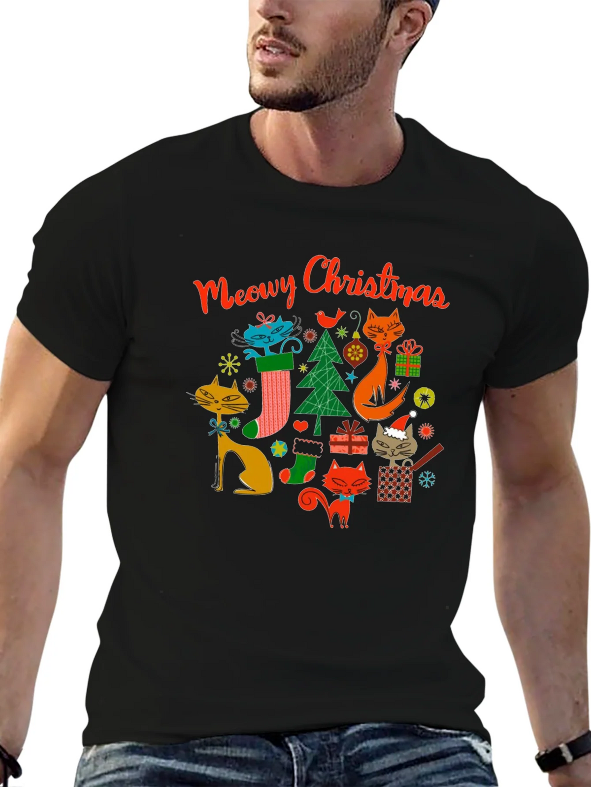 Meowy Christmas Cat T-Shirt - Holiday Novelty Tee product image 6