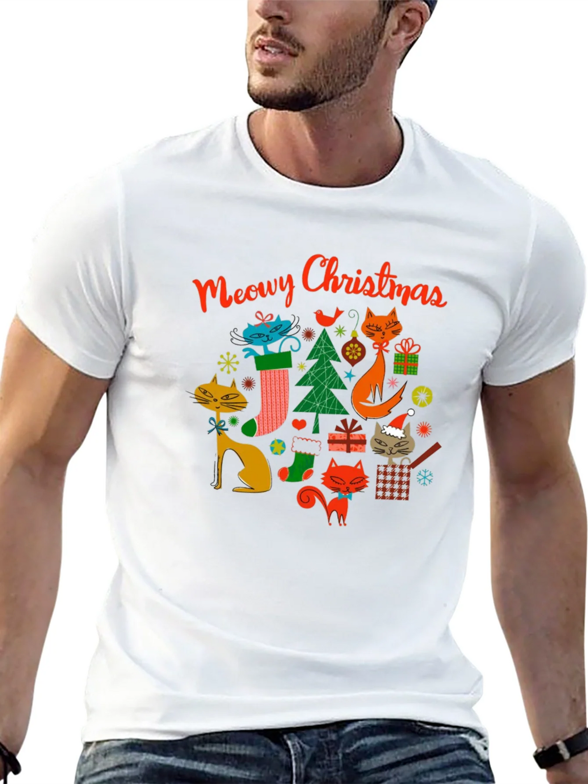 Meowy Christmas Cat T-Shirt - Holiday Novelty Tee product image 12