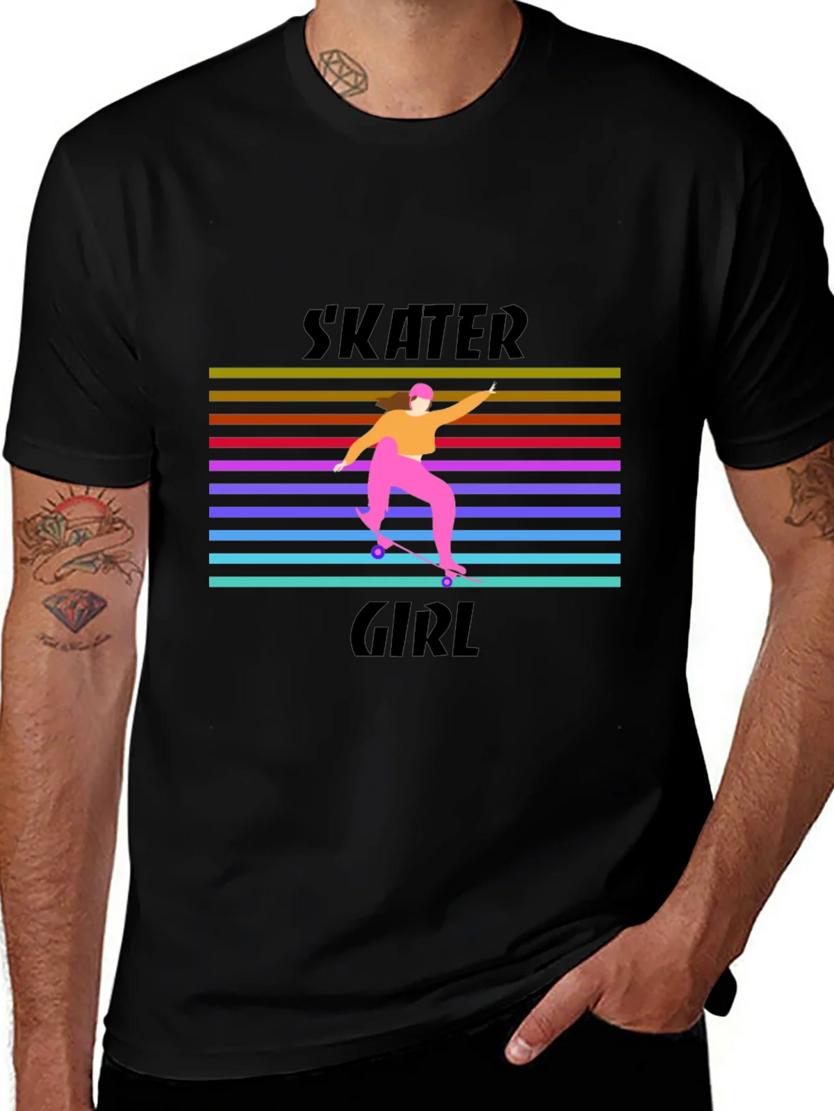 Skater Girl Retro T-Shirt - Black product image 1