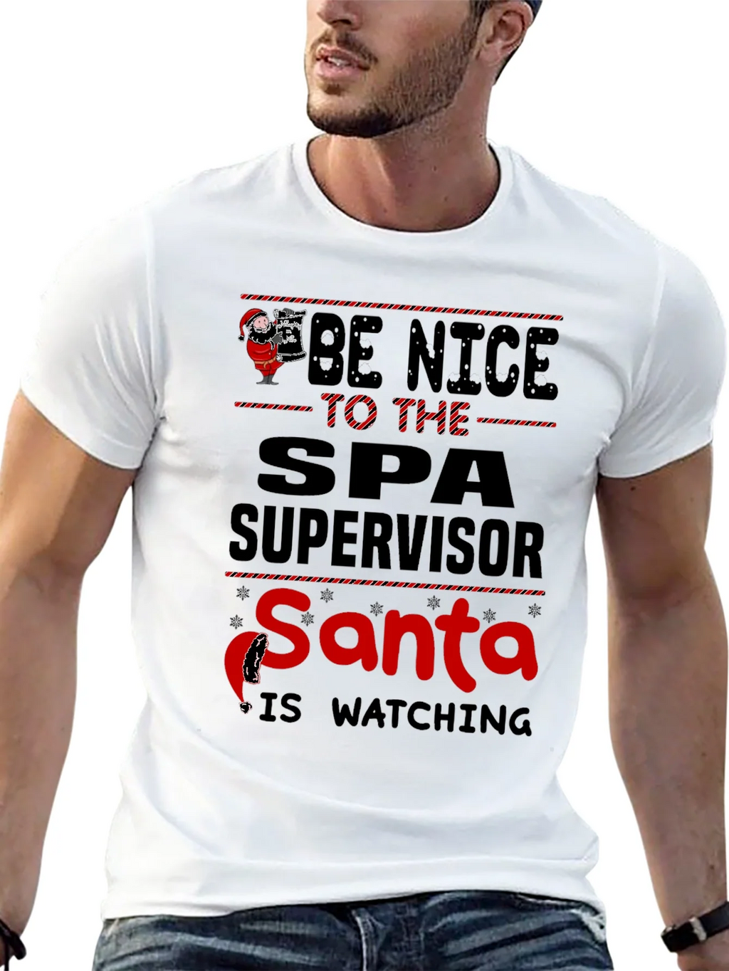 Be Nice to Spa Supervisor Santa Watching T-Shirt product image 12
