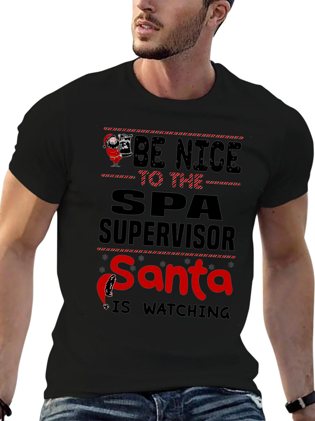 Be Nice to Spa Supervisor Santa Watching T-Shirt product image 6