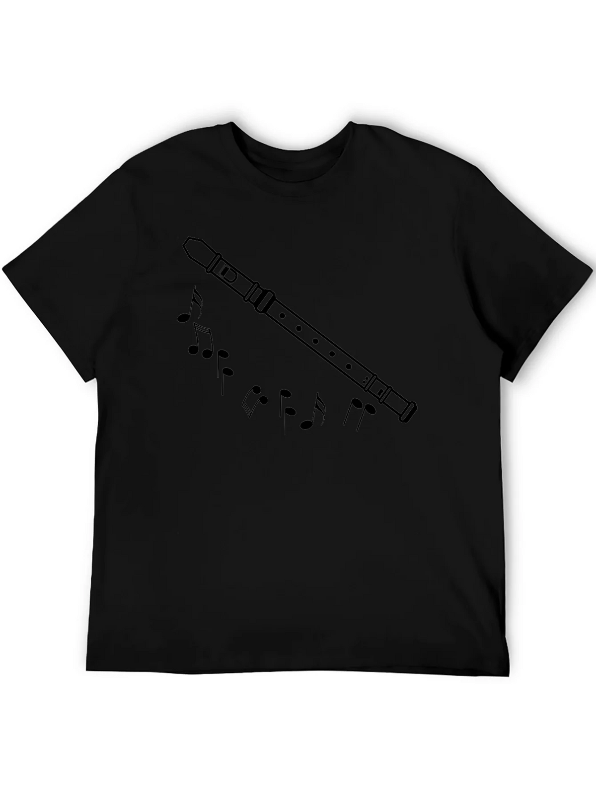 Musical Flute & Notes Graphic Black T-Shirt product image 5