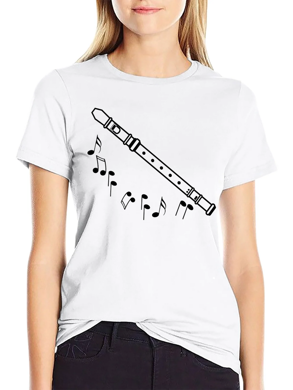 Musical Flute & Notes Graphic Black T-Shirt product image 8