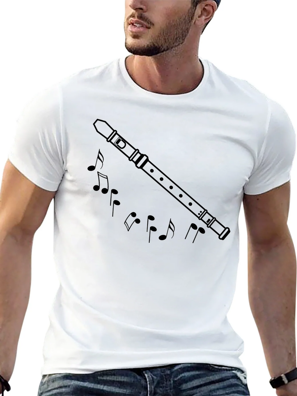 Musical Flute & Notes Graphic Black T-Shirt product image 12