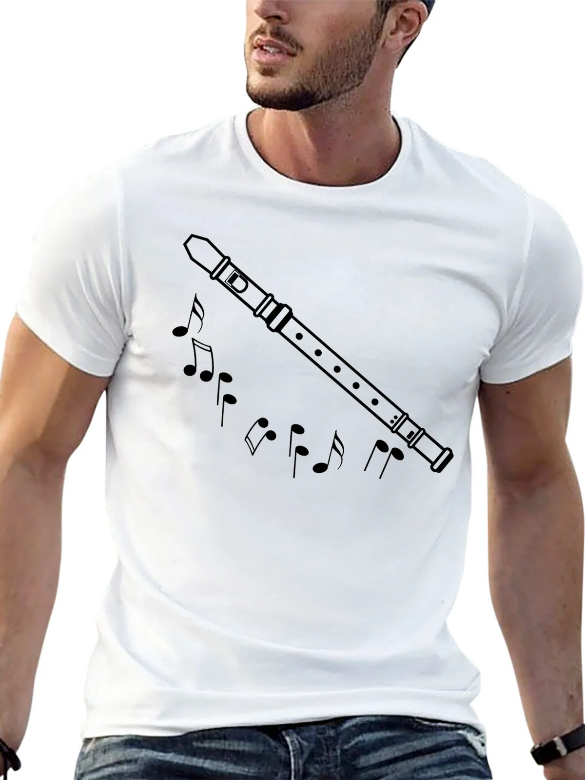 Musical Flute & Notes Graphic Black T-Shirt product image 12