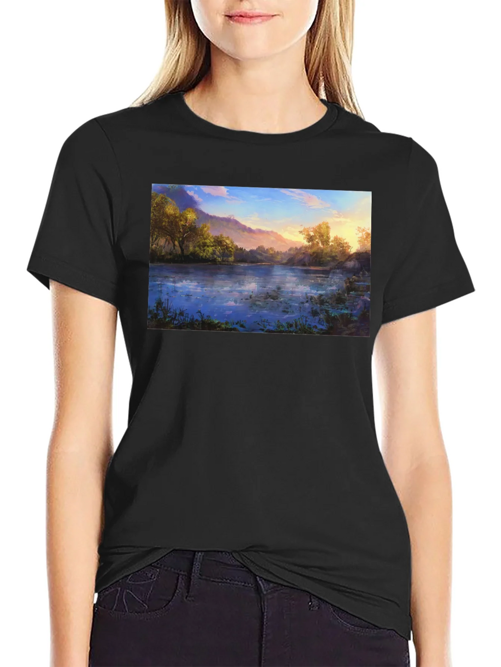 Nature Lake Print Black T-Shirt product image 2