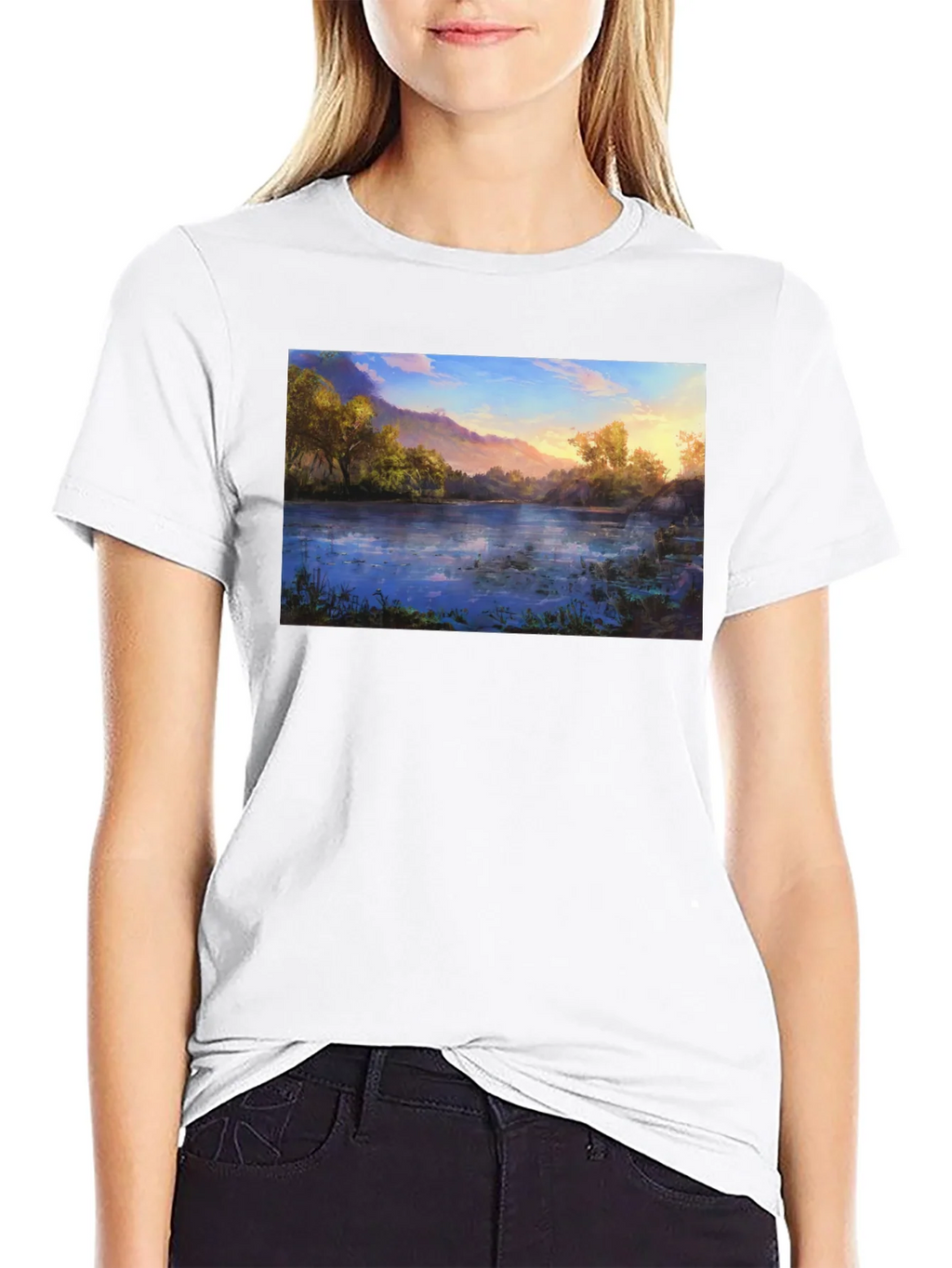 Nature Lake Print Black T-Shirt product image 8