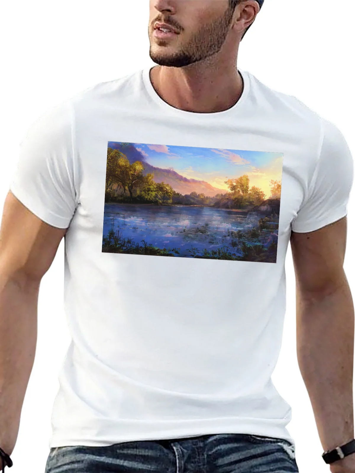Nature Lake Print Black T-Shirt product image 12