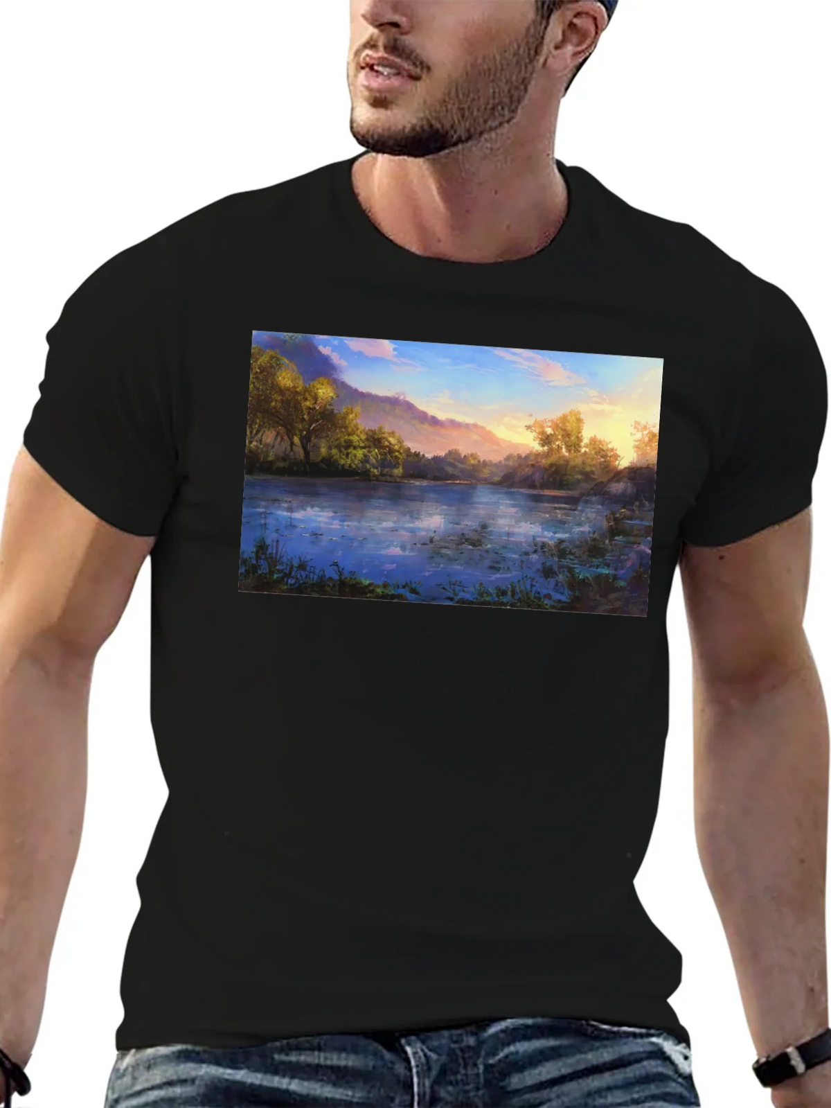 Nature Lake Print Black T-Shirt product image 6
