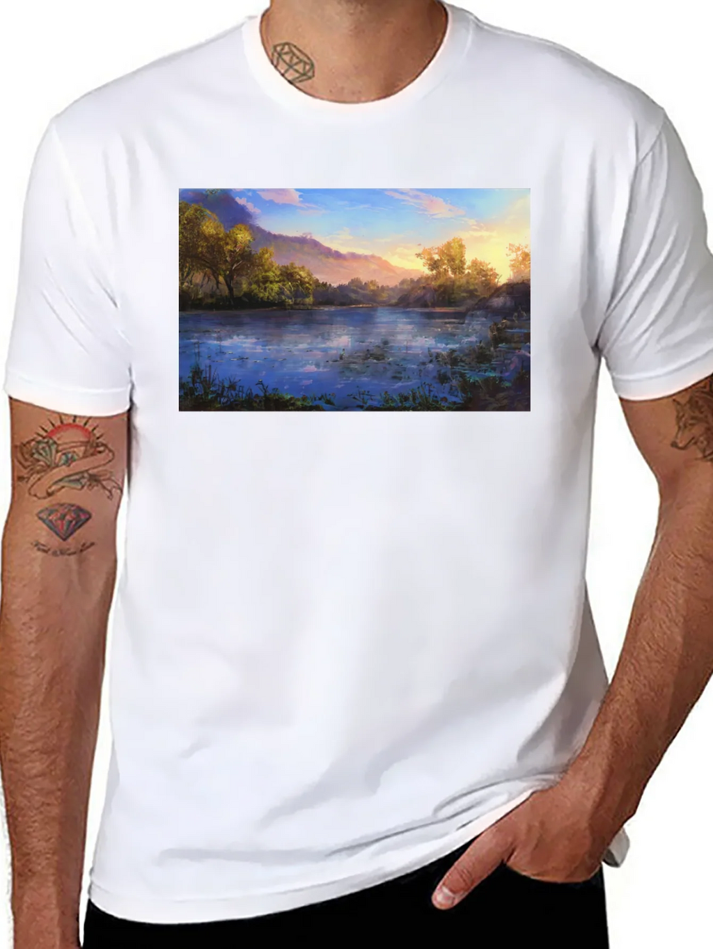 Nature Lake Print Black T-Shirt product image 7